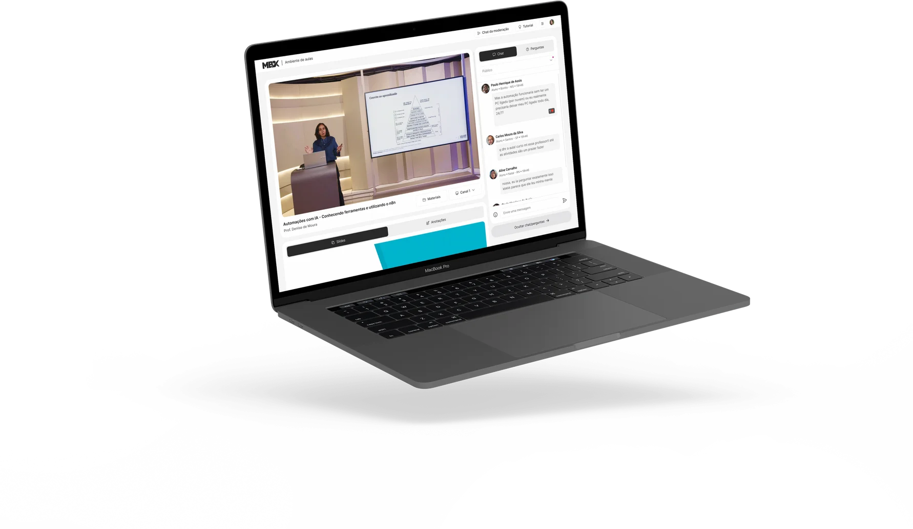 Aula ao vivo da plataforma do MBA em um MacBook